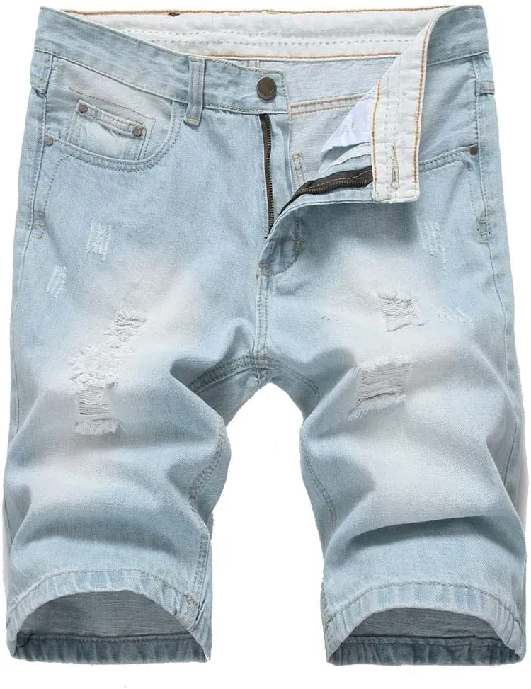Lavnis Men's Casual Denim Shorts Classic Fit Distressed Summer Fashion Ripped Short Jeans