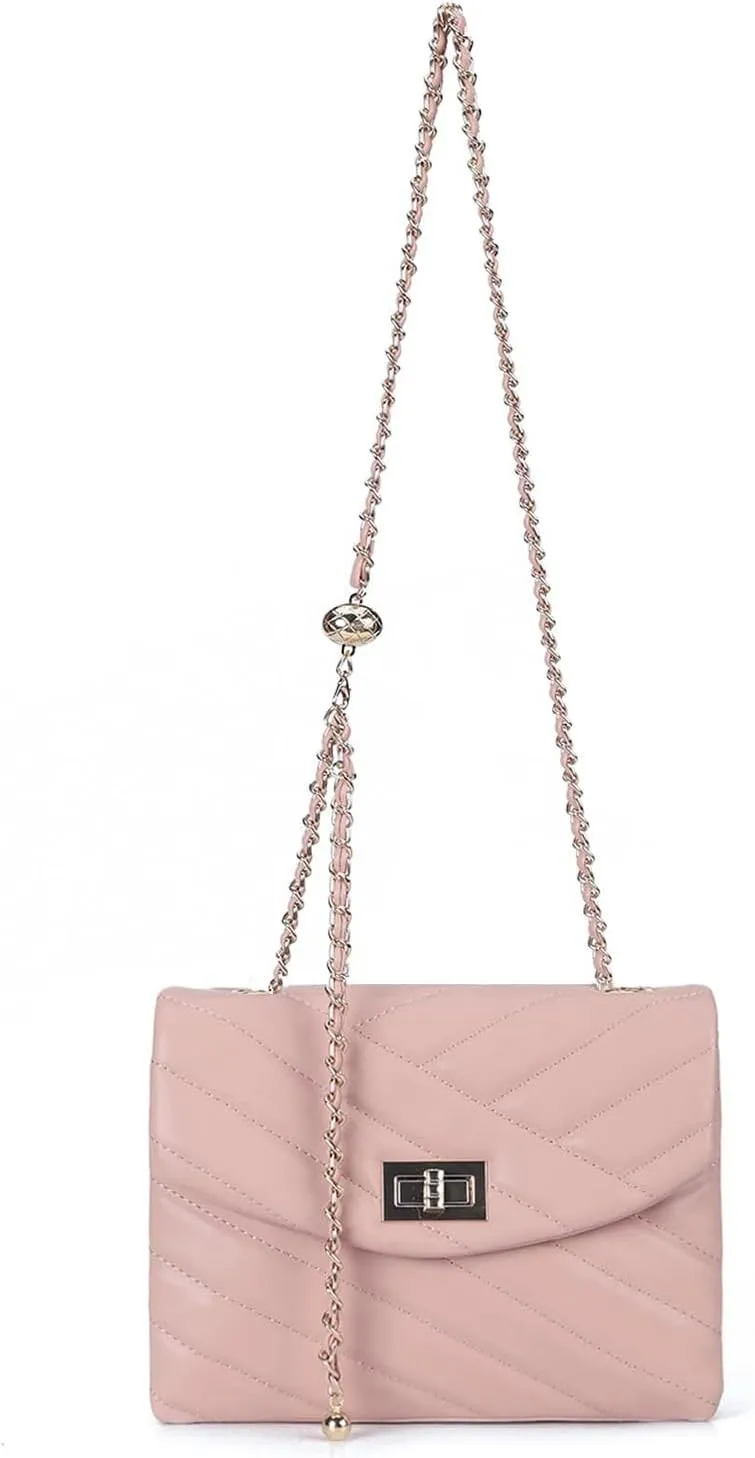 LAVTUG Quilted Crossbody Bags for Women - Vegan Leather Cute Small Purse with Gold Chain Strap, Trendy Designer Bag for Teens