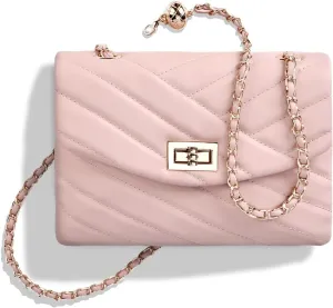 LAVTUG Quilted Crossbody Bags for Women - Vegan Leather Cute Small Purse with Gold Chain Strap, Trendy Designer Bag for Teens