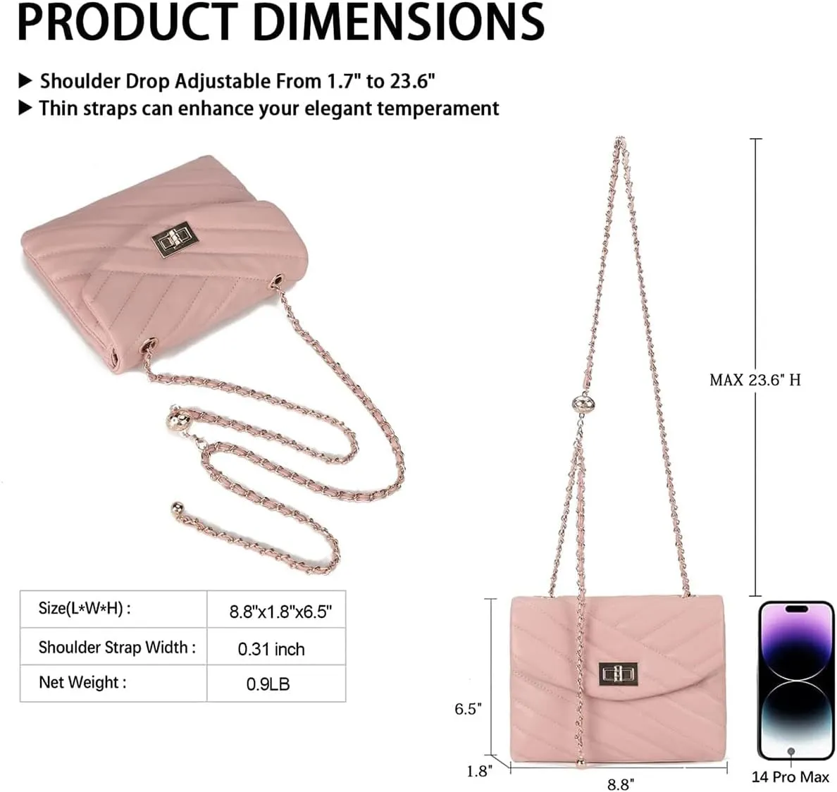 LAVTUG Quilted Crossbody Bags for Women - Vegan Leather Cute Small Purse with Gold Chain Strap, Trendy Designer Bag for Teens