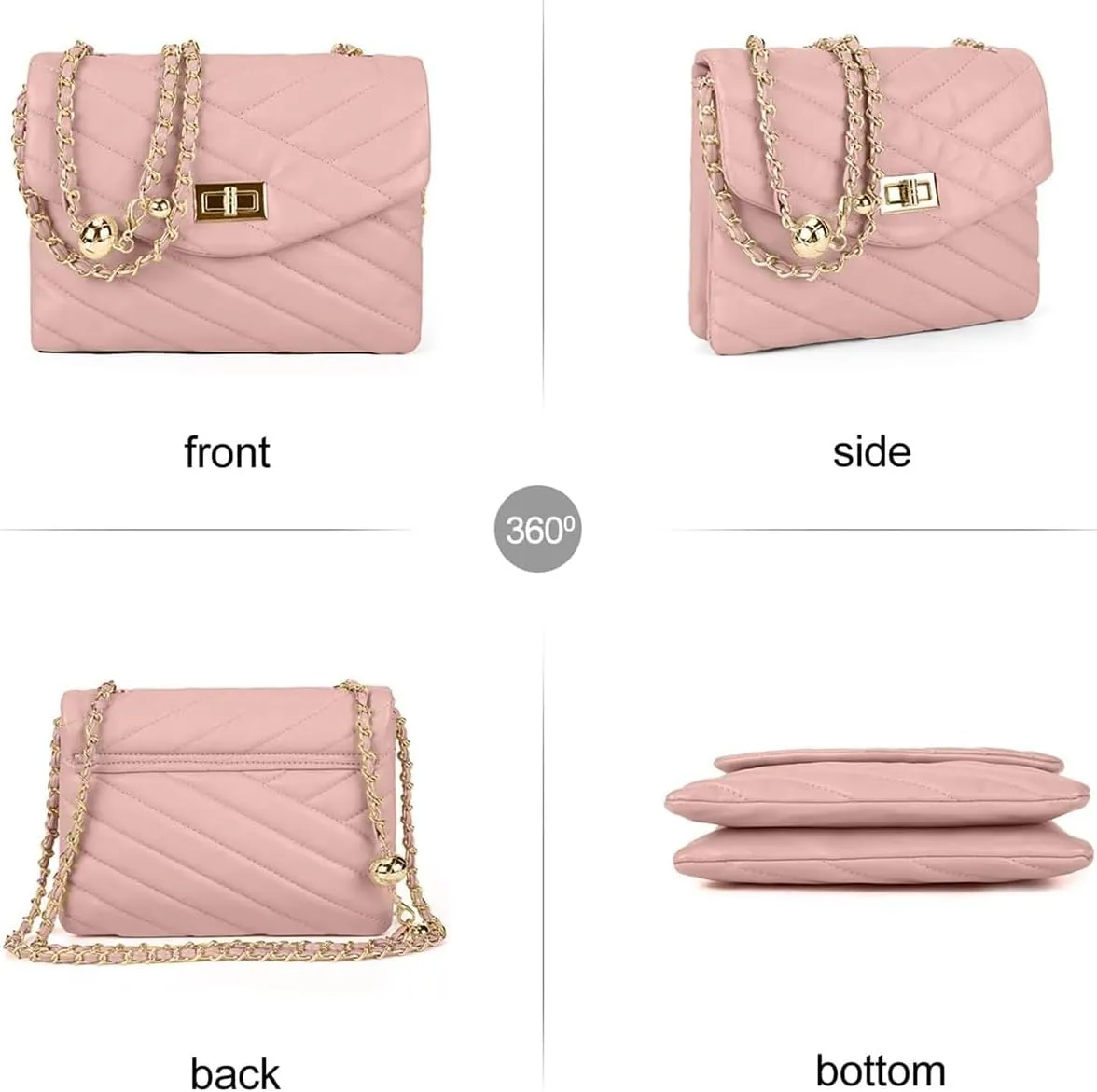 LAVTUG Quilted Crossbody Bags for Women - Vegan Leather Cute Small Purse with Gold Chain Strap, Trendy Designer Bag for Teens