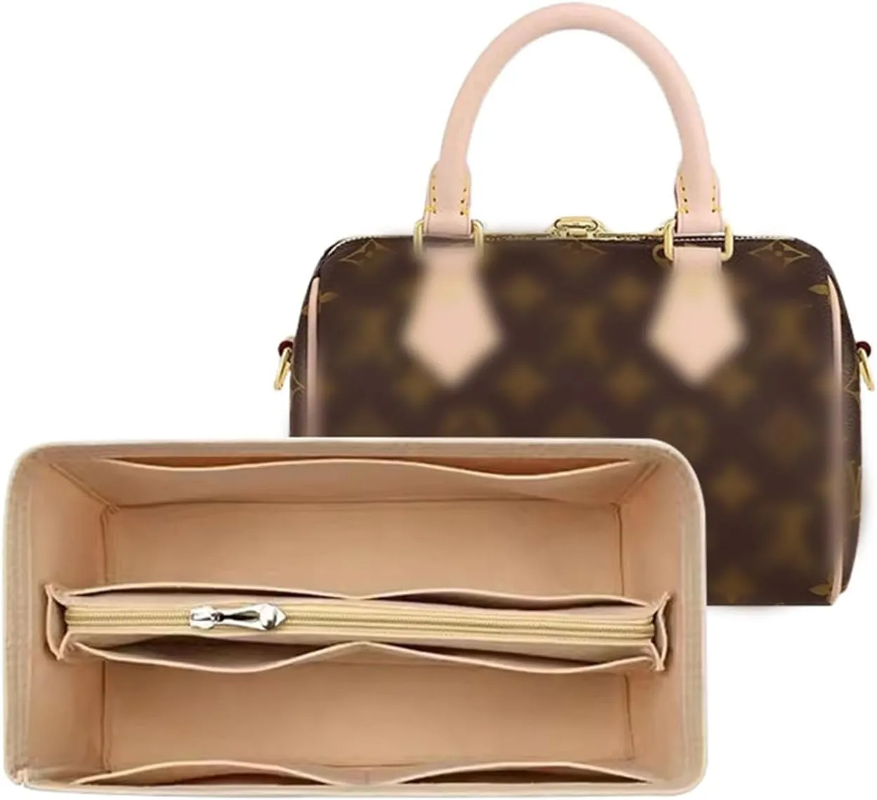 Lckaey small purse organizer for Speedy 16 HandBag protective insert Tote Bag and hand bag protector Y095Khaki-Mini
