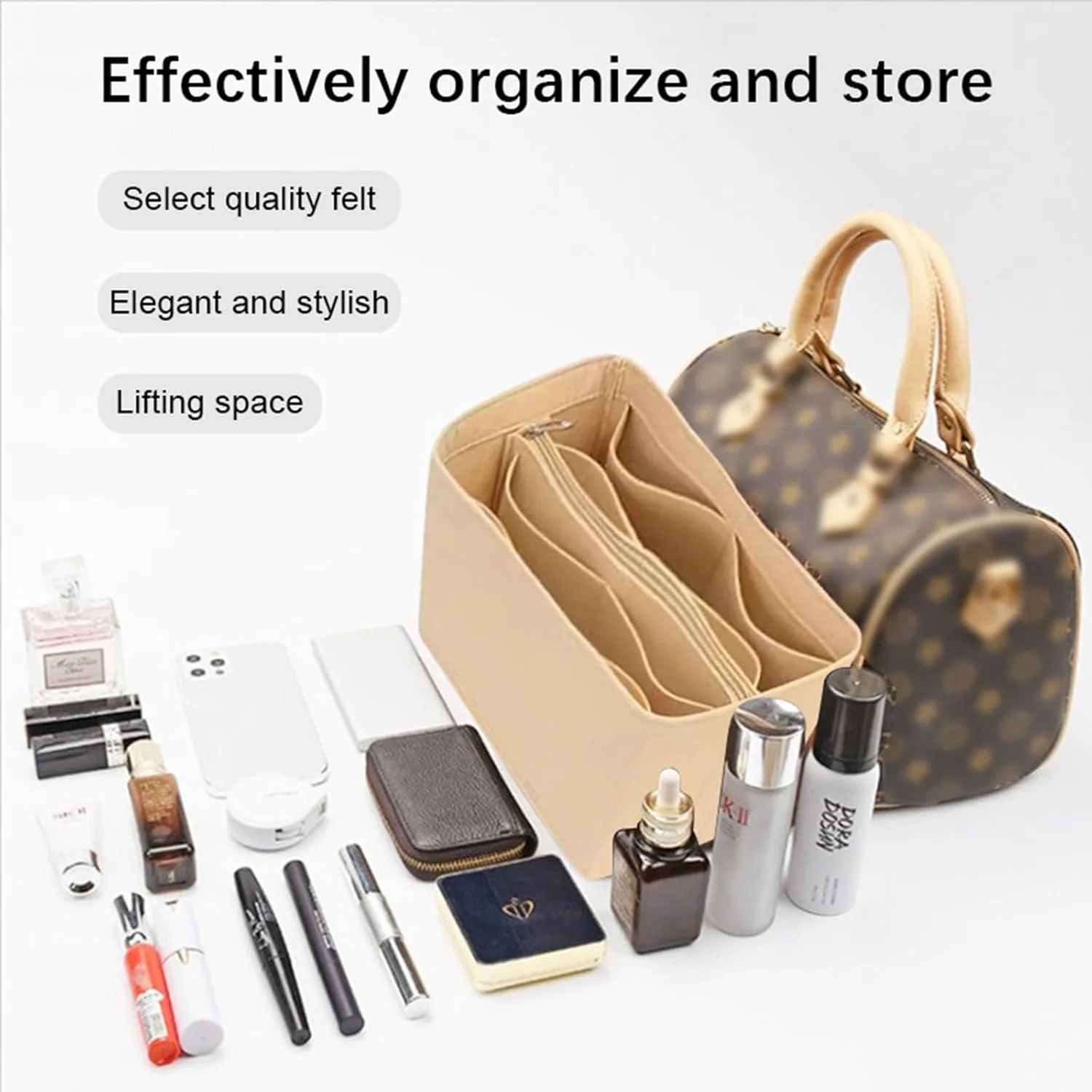 Lckaey small purse organizer for Speedy 16 HandBag protective insert Tote Bag and hand bag protector Y095Khaki-Mini