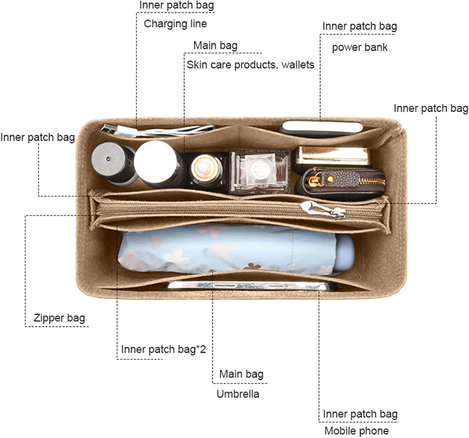 Lckaey small purse organizer for Speedy 16 HandBag protective insert Tote Bag and hand bag protector Y095Khaki-Mini