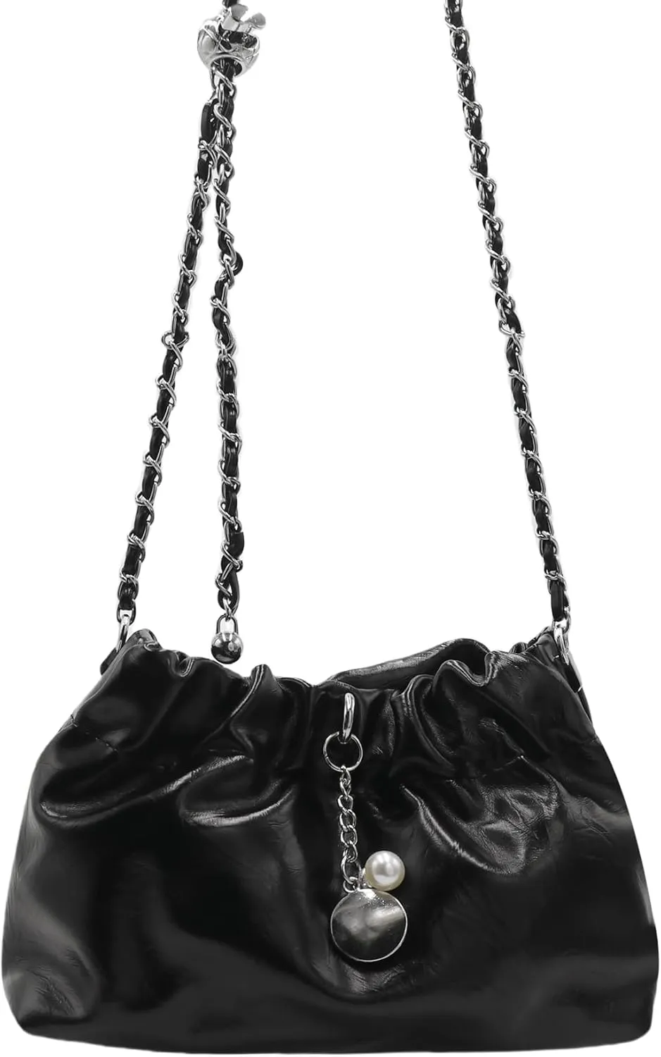 Leather Bucket Bag for Women Leather Chain Bag Hobo Bag Crossbody Shoulder Bag Small Tote Bag Sling Chest Bag