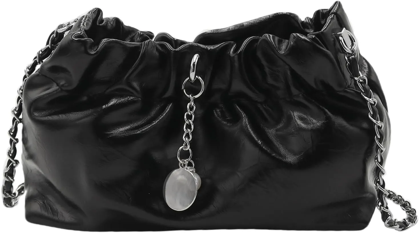 Leather Bucket Bag for Women Leather Chain Bag Hobo Bag Crossbody Shoulder Bag Small Tote Bag Sling Chest Bag