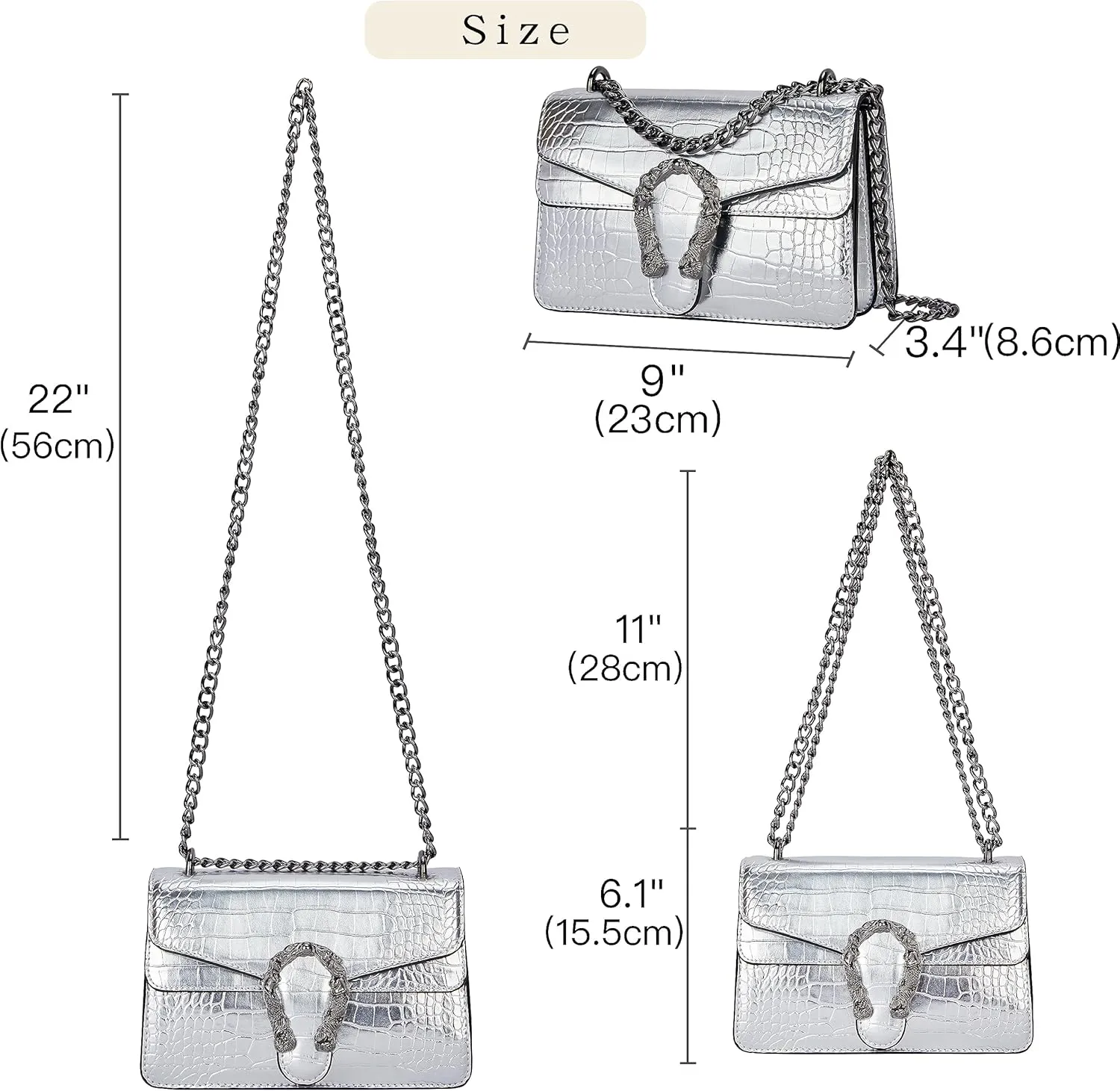 Leather Shoulder Bag Chain Purse for Women - Fashion Crossbody Bags Vintage Snake Print Underarm Bag Square Satchel Handbag