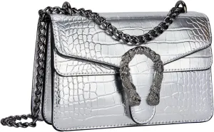 Leather Shoulder Bag Chain Purse for Women - Fashion Crossbody Bags Vintage Snake Print Underarm Bag Square Satchel Handbag