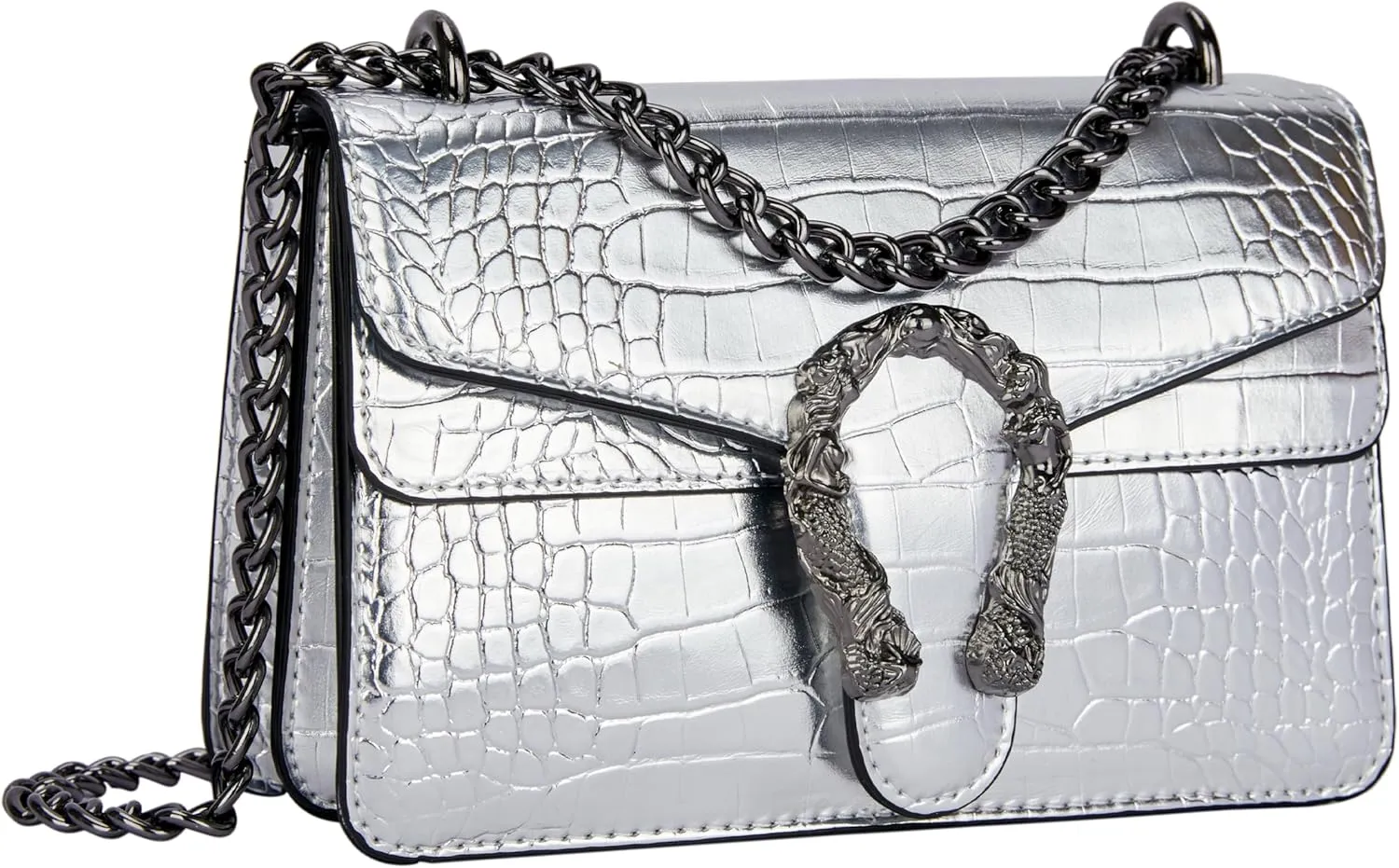Leather Shoulder Bag Chain Purse for Women - Fashion Crossbody Bags Vintage Snake Print Underarm Bag Square Satchel Handbag