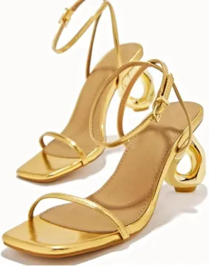 Lemonade Womens Ankle Strap Square Toe Gold Chain Heel