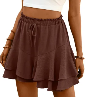 Lepunuo Flowy Shorts for Women Boho Ruffle Tiered Butterfly Skorts High Waist Mini Skirts Casual Shorts