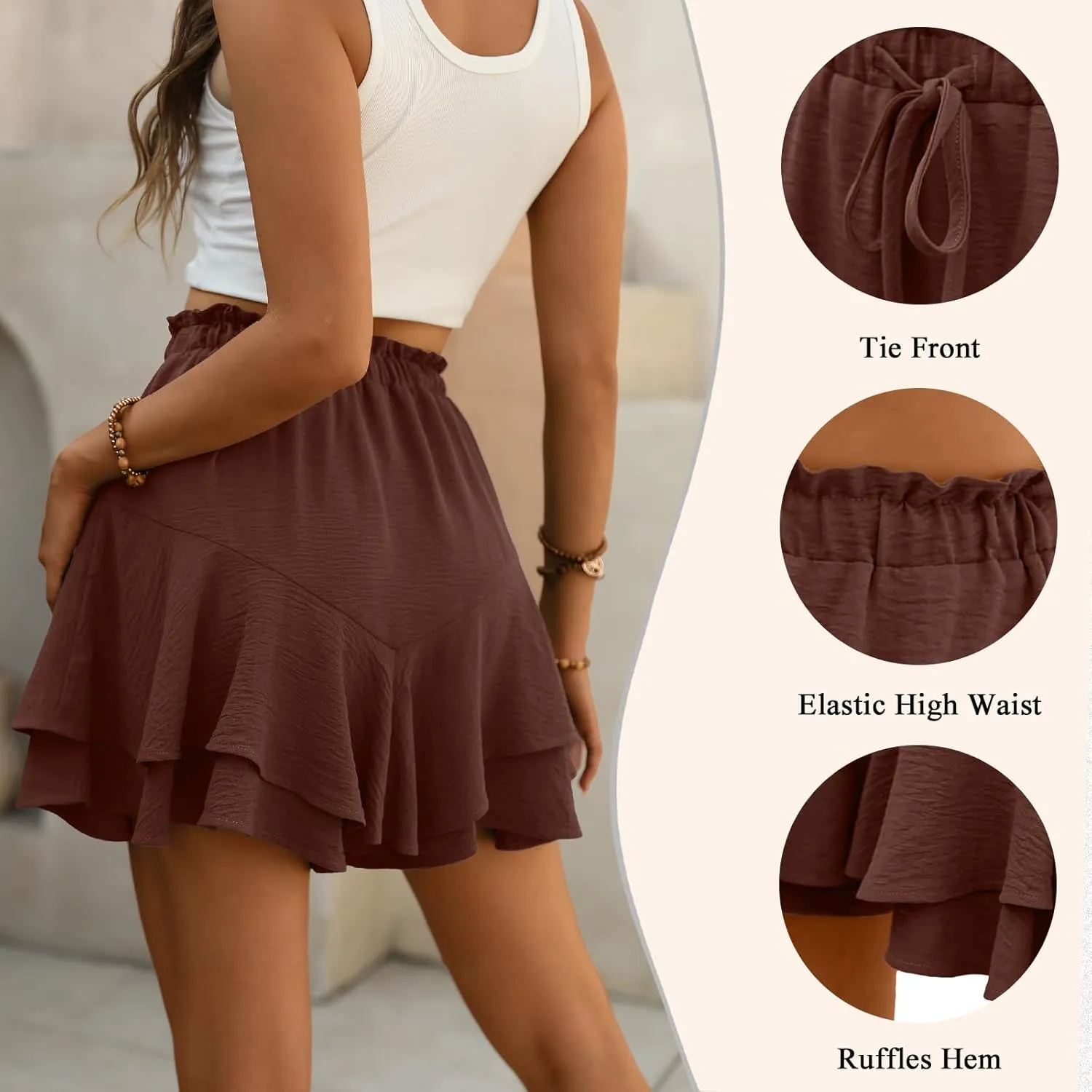 Lepunuo Flowy Shorts for Women Boho Ruffle Tiered Butterfly Skorts High Waist Mini Skirts Casual Shorts