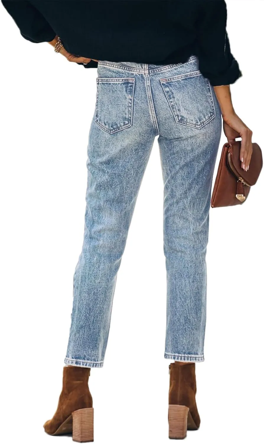 Lesore Womens High Waist Stretch Distressed Jeans Destroyed Denim Pants