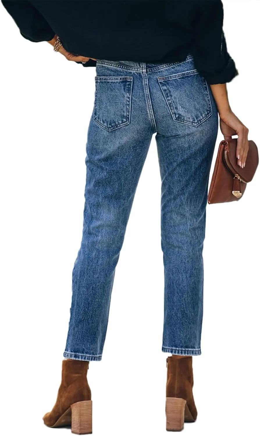 Lesore Womens High Waist Stretch Distressed Jeans Destroyed Denim Pants