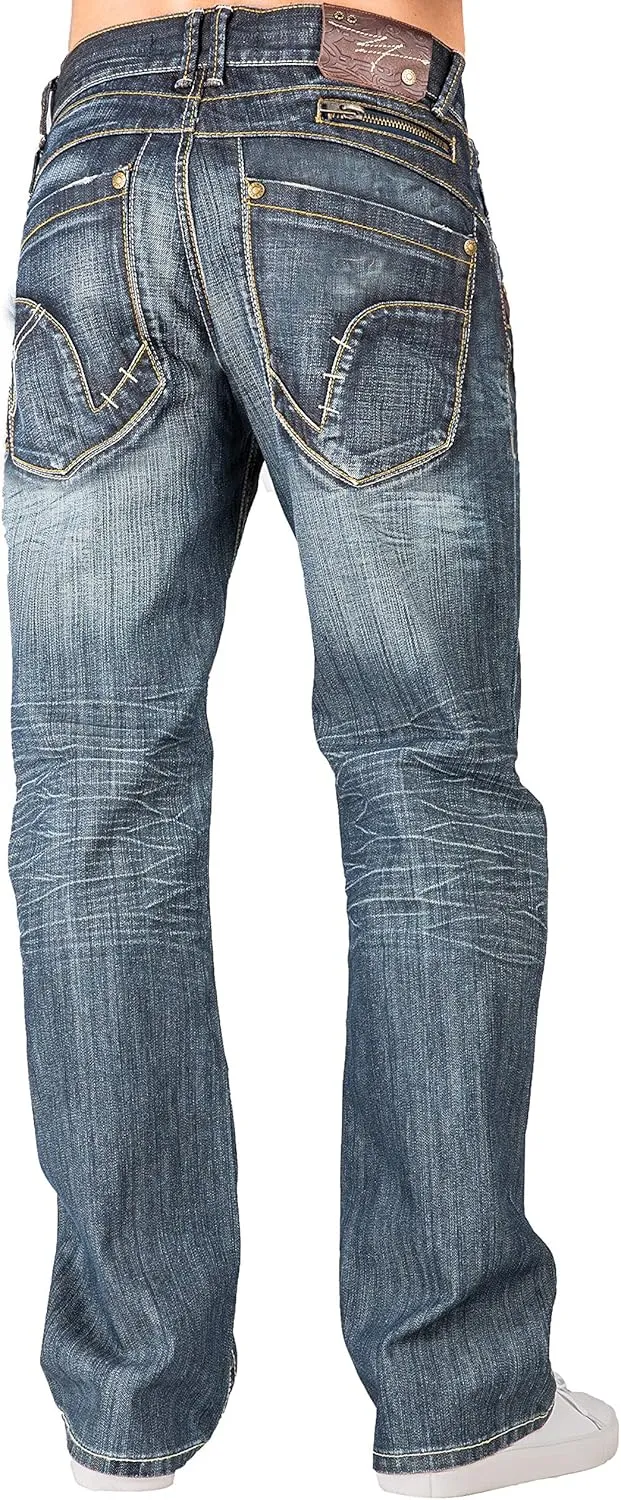 Level 7 Men's Relaxed Bootcut & Relaxed Straight Leg Denim Distressed Jeans with Zipper Pocket