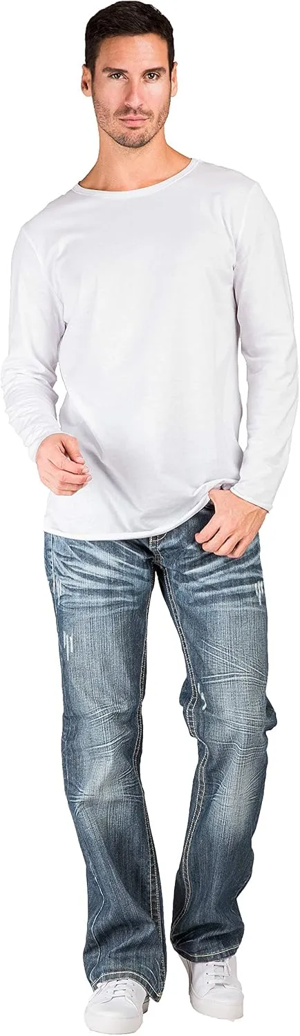 Level 7 Men's Relaxed Bootcut & Relaxed Straight Leg Denim Distressed Jeans with Zipper Pocket
