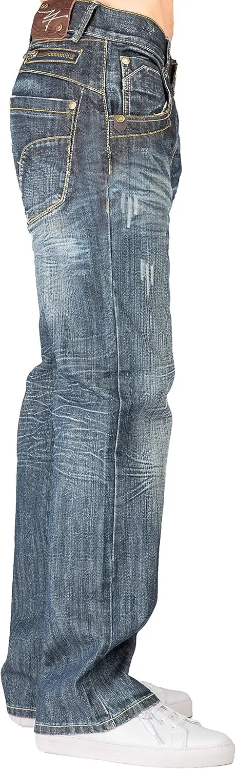 Level 7 Men's Relaxed Bootcut & Relaxed Straight Leg Denim Distressed Jeans with Zipper Pocket