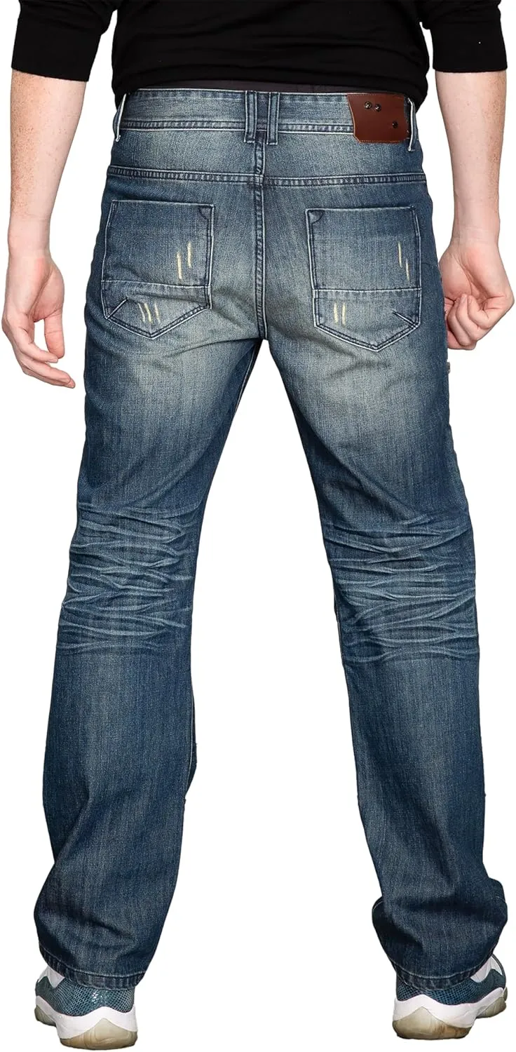 Level 7 Men's Relaxed Bootcut & Relaxed Straight Leg Denim Distressed Jeans with Zipper Pocket