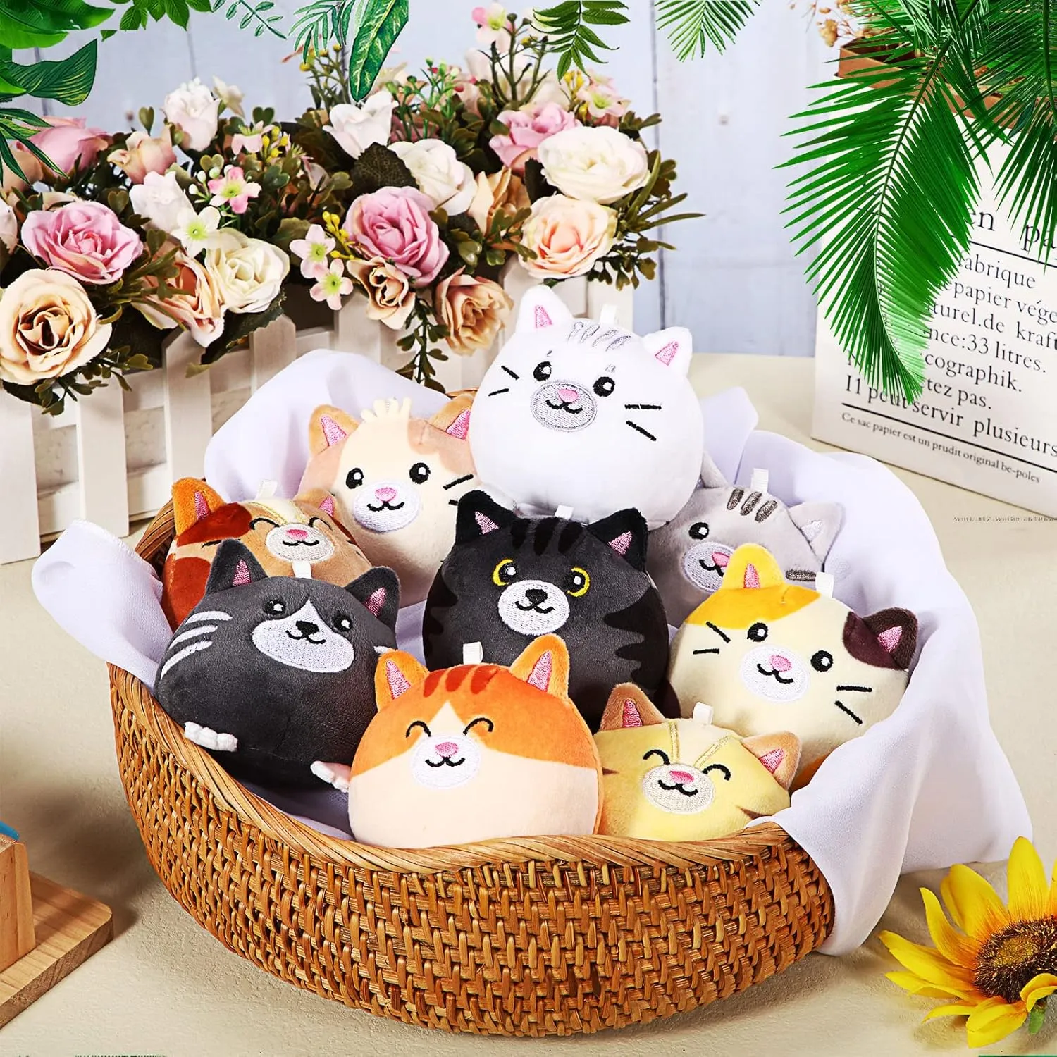 Libima 9 Pcs Mini Stuffed Animals Keychains 3.15 Inch Small Plush Ornaments Bulk Cute Plush Toys for Baby Shower Birthday Party Decors Gift Bags Fillers Easter Basket Stuffers(Cat)