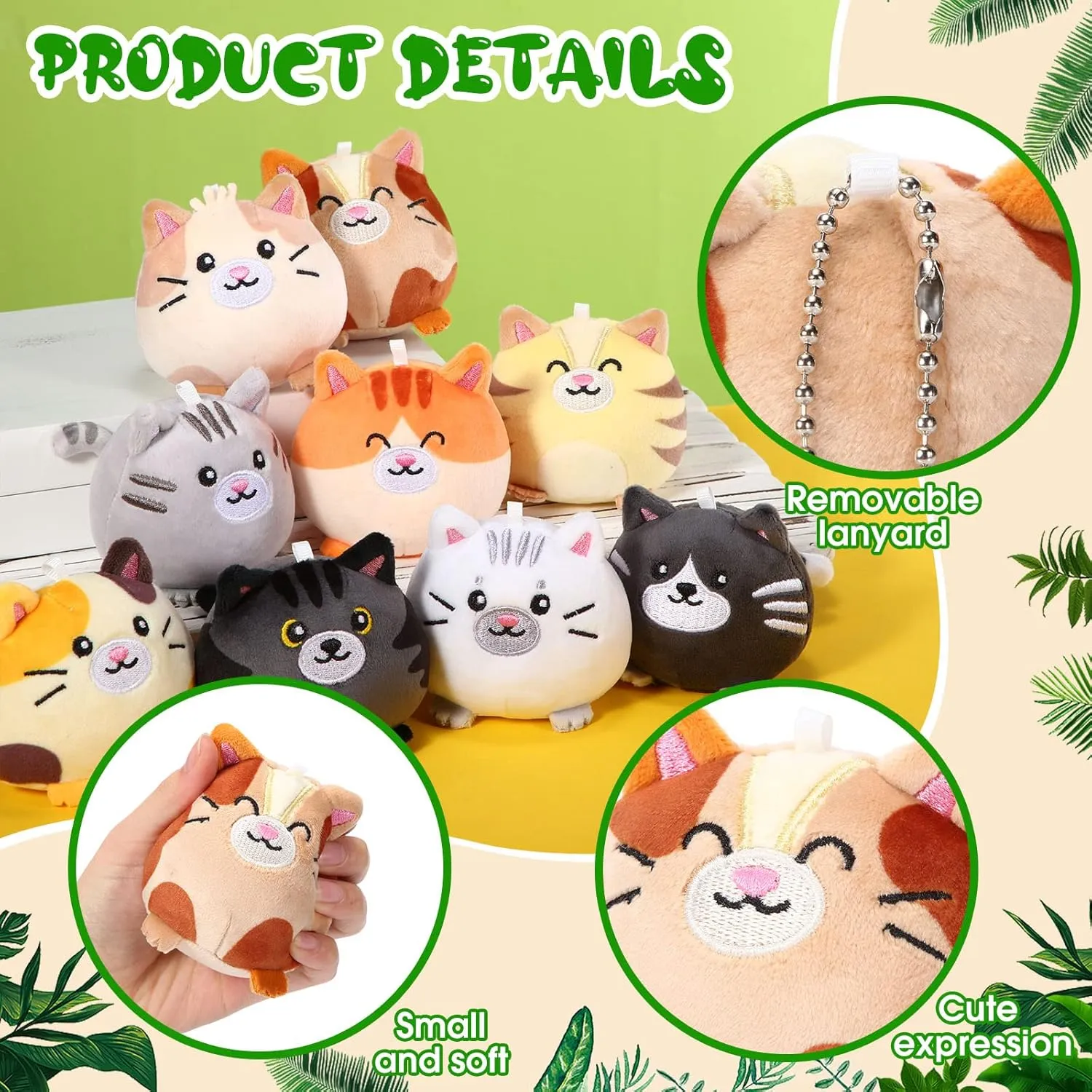 Libima 9 Pcs Mini Stuffed Animals Keychains 3.15 Inch Small Plush Ornaments Bulk Cute Plush Toys for Baby Shower Birthday Party Decors Gift Bags Fillers Easter Basket Stuffers(Cat)