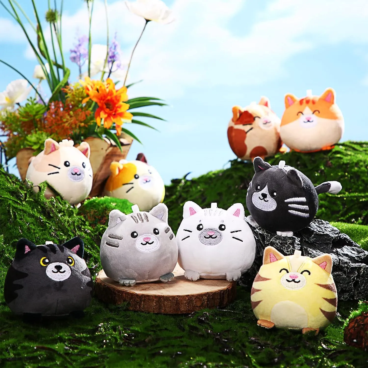 Libima 9 Pcs Mini Stuffed Animals Keychains 3.15 Inch Small Plush Ornaments Bulk Cute Plush Toys for Baby Shower Birthday Party Decors Gift Bags Fillers Easter Basket Stuffers(Cat)