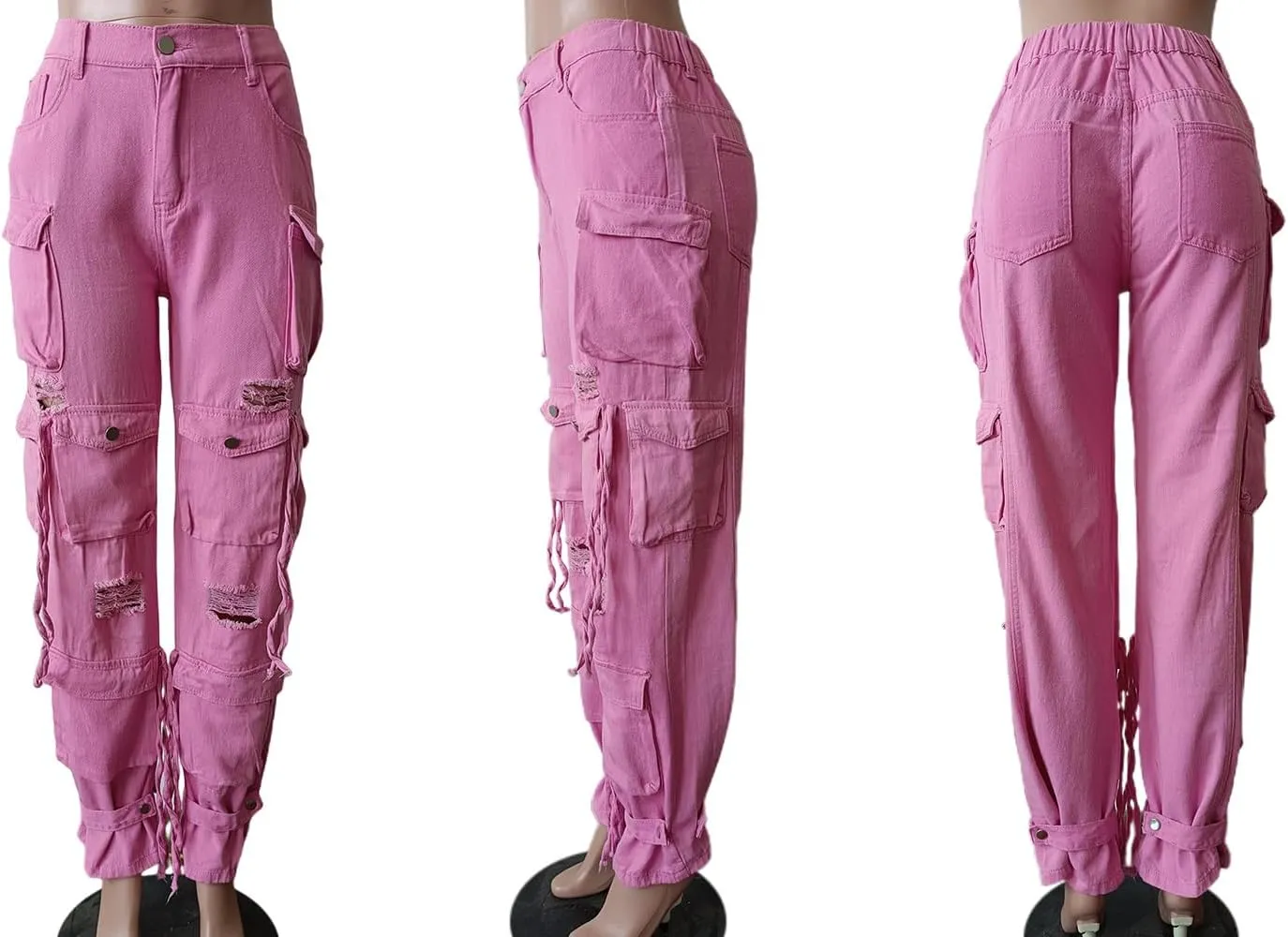 LKOUS Women's Y2K Baggy Straight Wide Leg Cargo Jeans, Streetwear High Waisted Denim Pant
