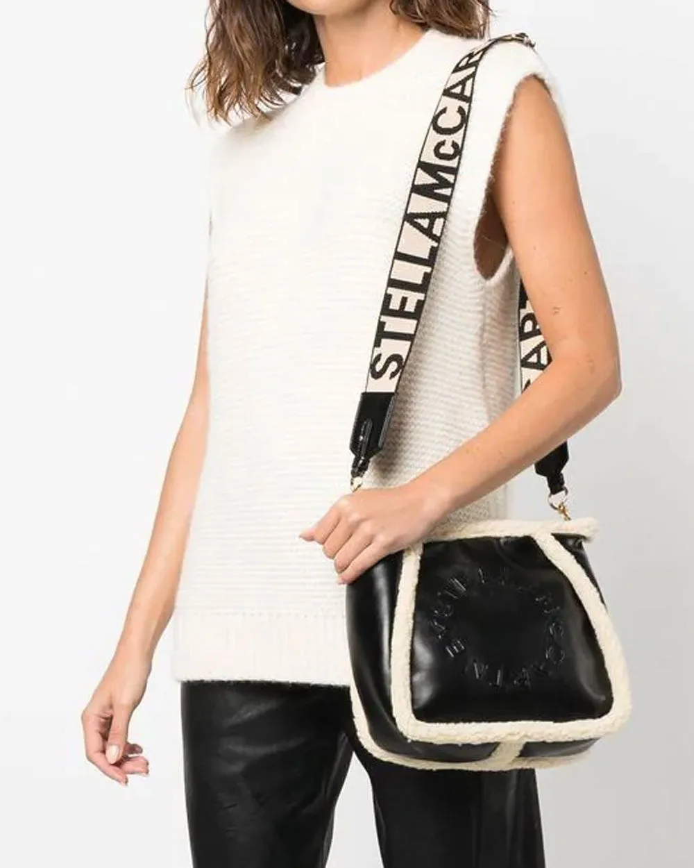 Logo Shearling Crossbody in Black