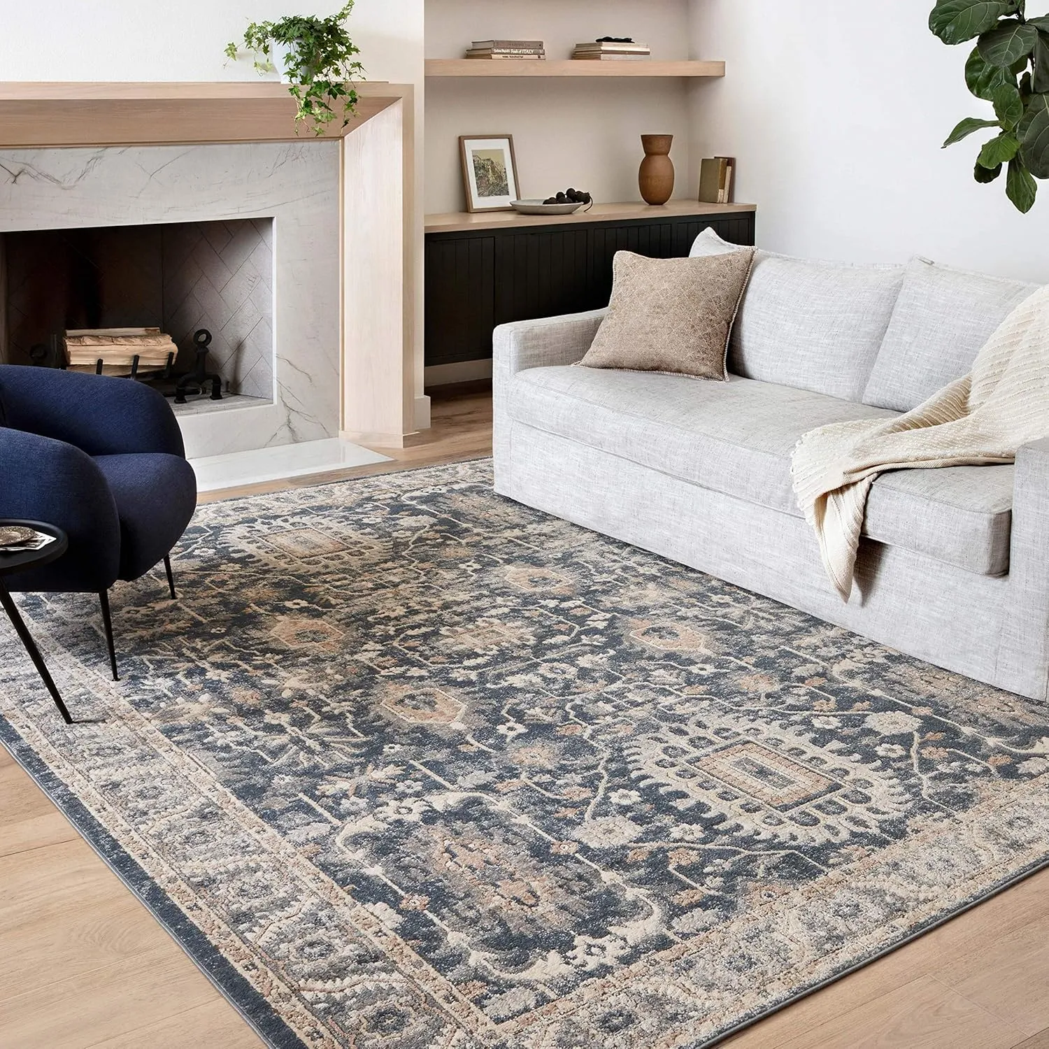 Loloi II Teagan Collection TEA-03 Denim/Pebble 3'-4" x 5'-7", .25" Thick, Accent Rug, Soft, Durable, Neutral, Woven, Low Pile, Non-Shedding, Easy Clean, Living Room Rug