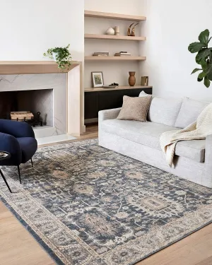 Loloi II Teagan Collection TEA-03 Denim/Pebble 3'-4" x 5'-7", .25" Thick, Accent Rug, Soft, Durable, Neutral, Woven, Low Pile, Non-Shedding, Easy Clean, Living Room Rug