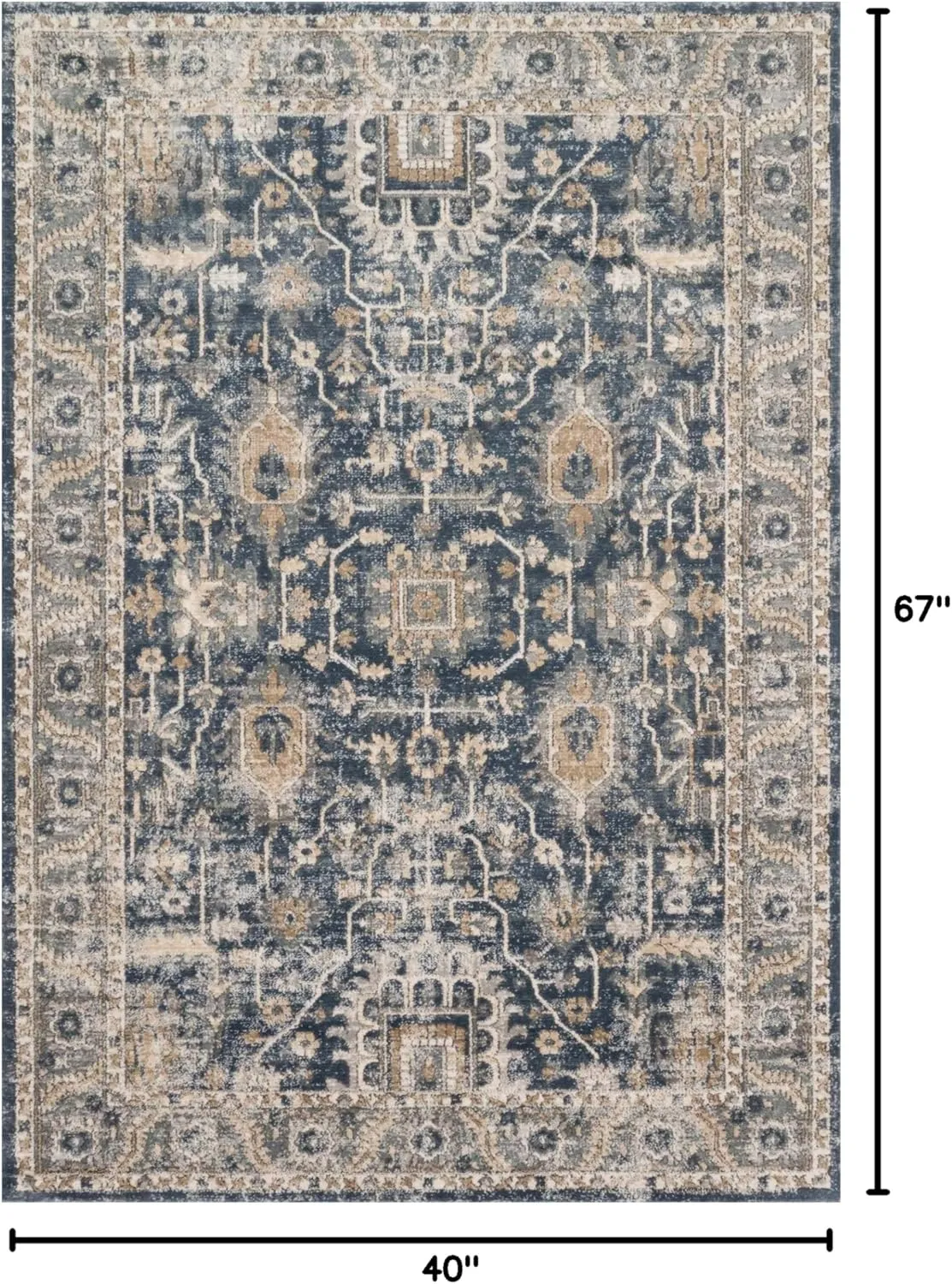Loloi II Teagan Collection TEA-03 Denim/Pebble 3'-4" x 5'-7", .25" Thick, Accent Rug, Soft, Durable, Neutral, Woven, Low Pile, Non-Shedding, Easy Clean, Living Room Rug