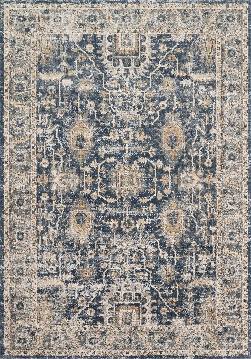 Loloi II Teagan Collection TEA-03 Denim/Pebble 3'-4" x 5'-7", .25" Thick, Accent Rug, Soft, Durable, Neutral, Woven, Low Pile, Non-Shedding, Easy Clean, Living Room Rug