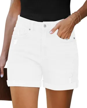 LookbookStore Jean Shorts Womens Stretchy High Waisted Ripped Denim Shorts with Pockets Trendy Distressed Cut Off Shorts