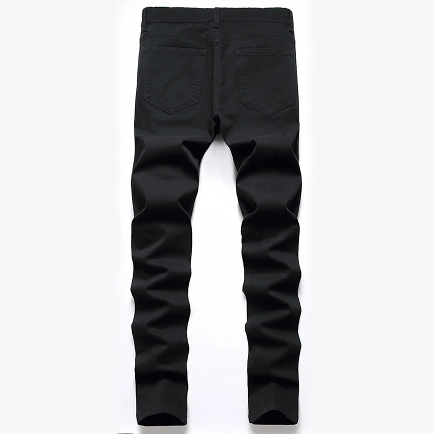 Loose Elastic Waist Jeans Street Frayed Pants Distressed Rip Trousers Middle Waist Denim Long Pants Men's Stretch