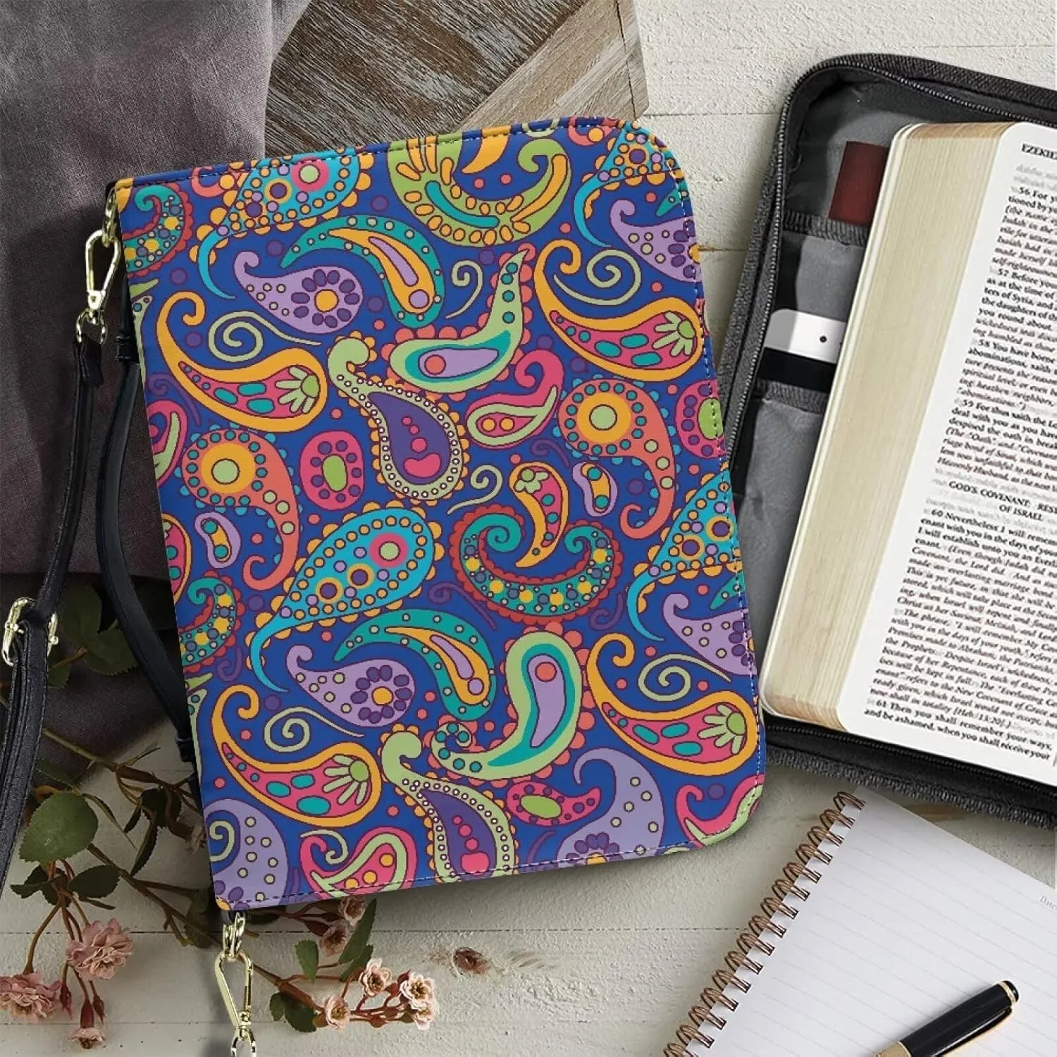 Lotusorchid Bible Case for Women, Bible Tote Bag for Men, Bible Accessories with Shoulder Strap