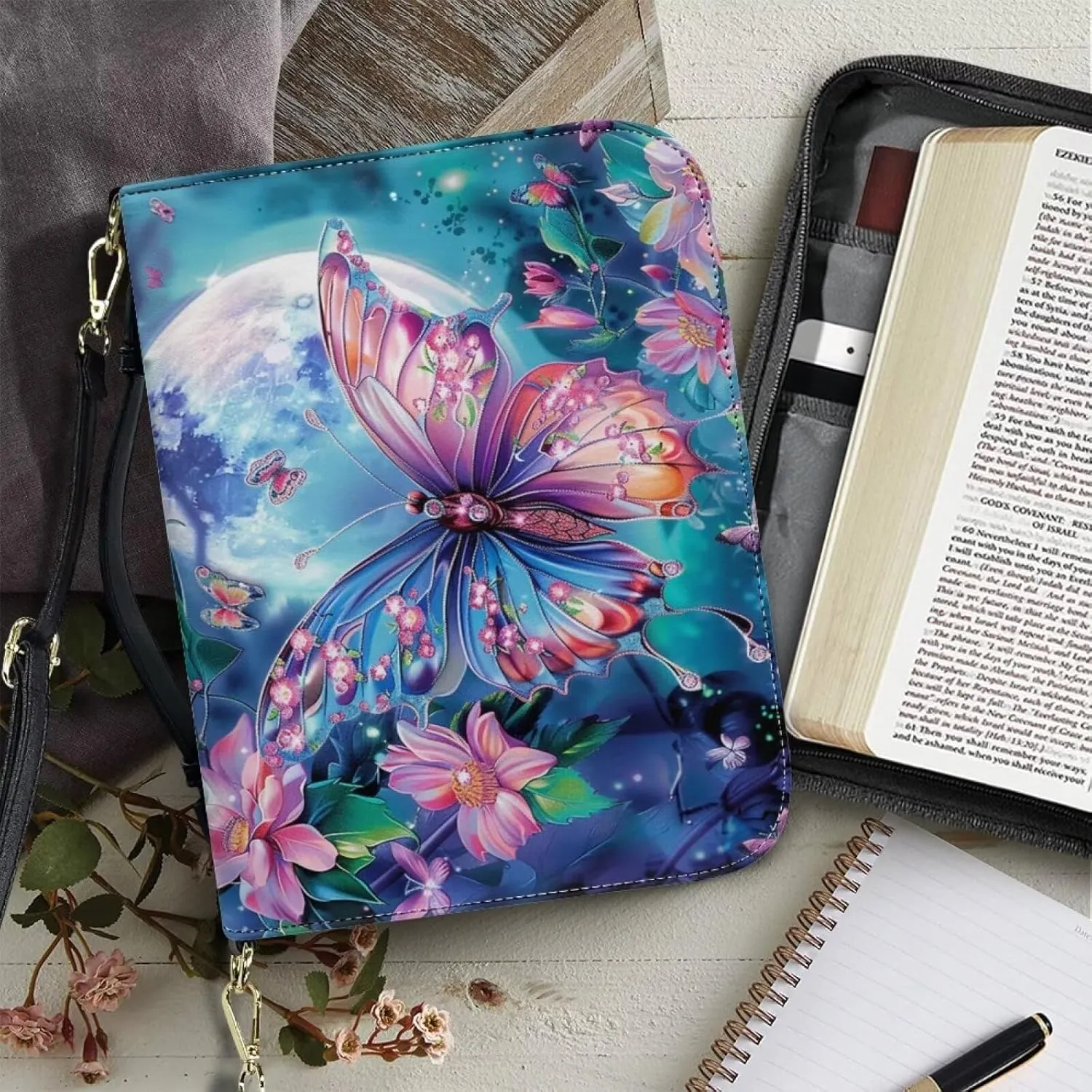 Lotusorchid Bible Cover Bag for Women, Men Bible Accessories with Handle, Bible Carrier Tote with Detachable Shoulder Strap