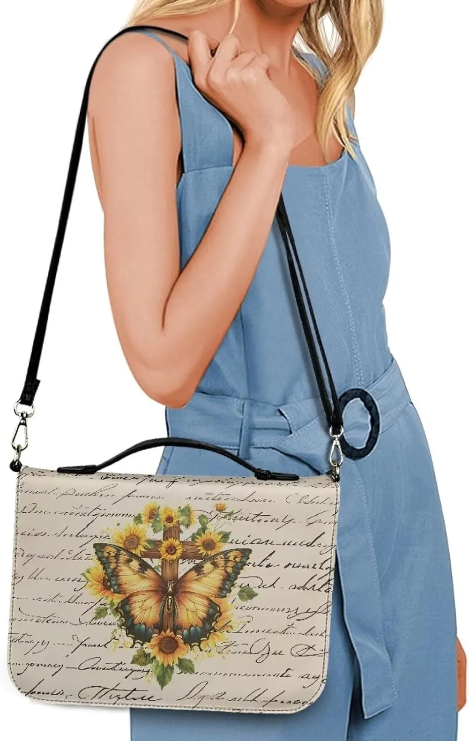 Lotusorchid Bible Cover for Women Men, Bible Tote Bag with Shoulder Strap, Bible Accessories with Pen Slot