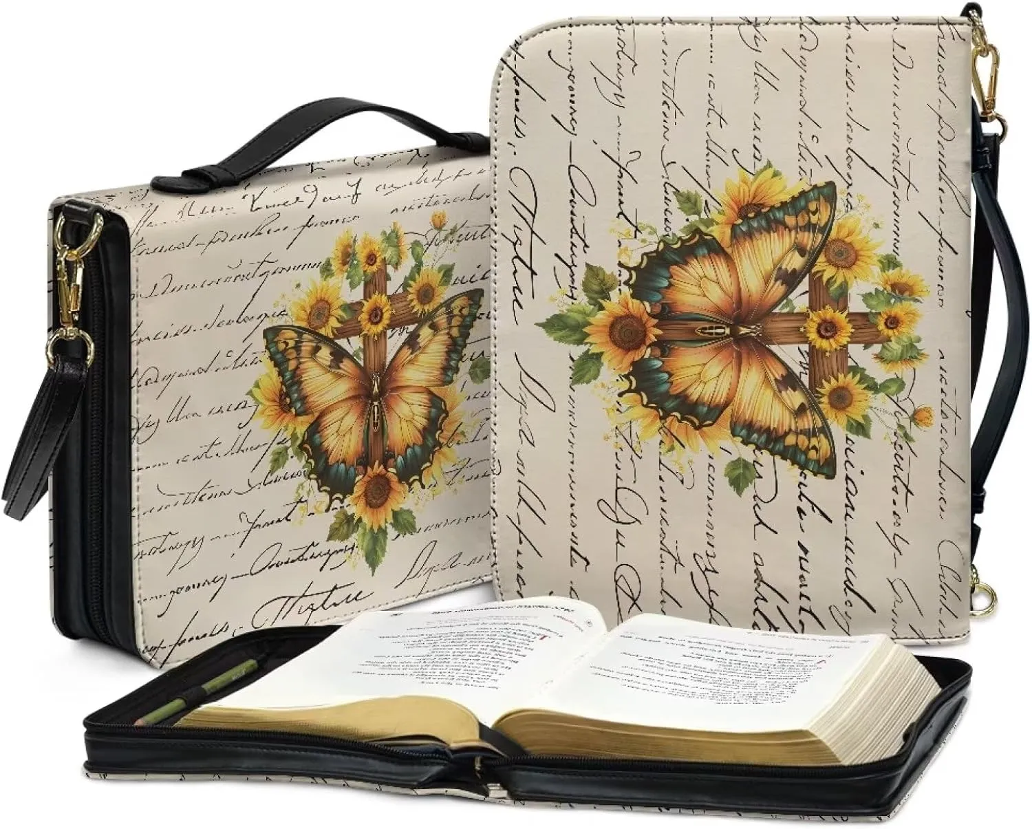 Lotusorchid Bible Cover for Women Men, Bible Tote Bag with Shoulder Strap, Bible Accessories with Pen Slot