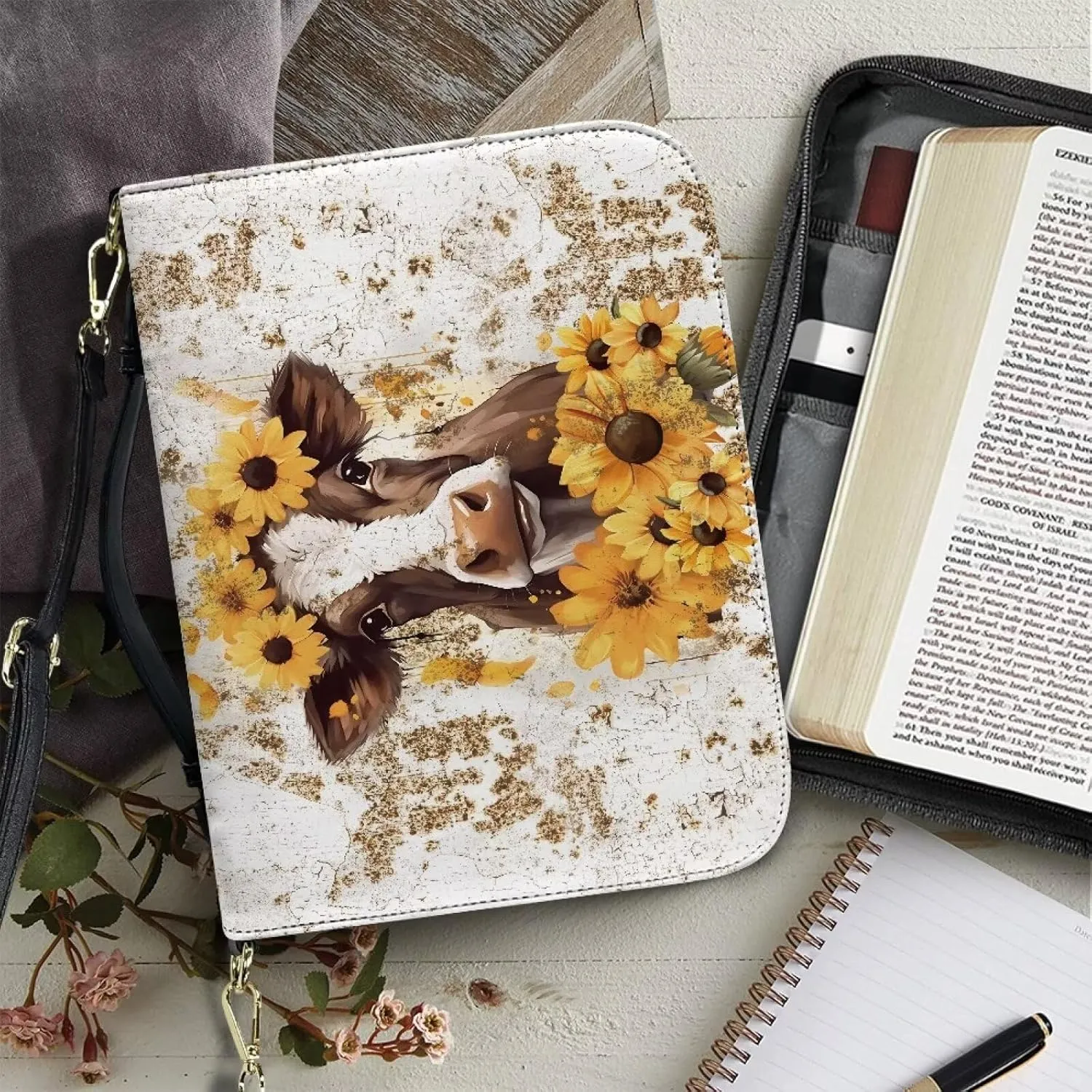 Lotusorchid Church Bible Bag for Women, Bible Cover Case for Men, Large Bible Accessories with Detachable Shoulder Strap