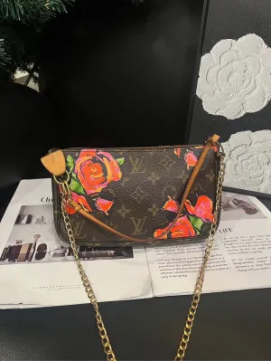 Louis Vuitton Monogram Rose Series Mahjong Shoulder Bag Brown