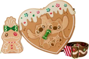 Loungefly Disney Lilo & Stitch Angel and Stitch Gingerbread Heart Crossbody Bag