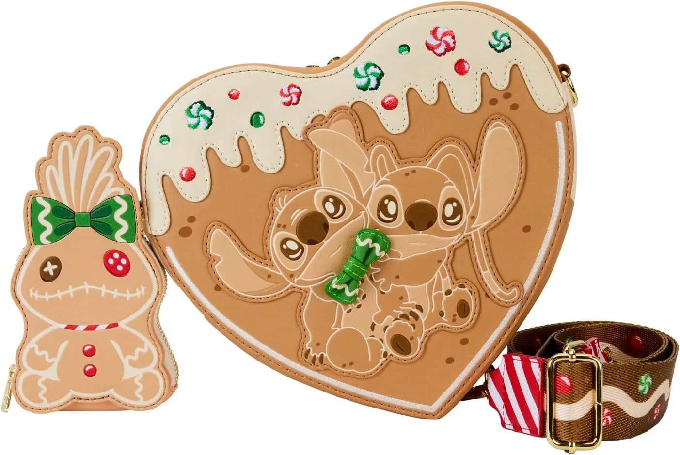 Loungefly Disney Lilo & Stitch Angel and Stitch Gingerbread Heart Crossbody Bag