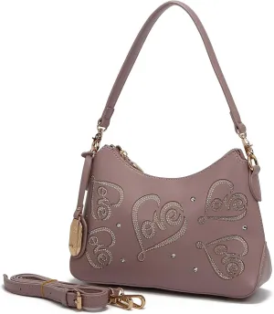 Love Rhinestone Hobo Bag, Elegant and Chic Shoulder Handbag for Women Leather Resistant Purse