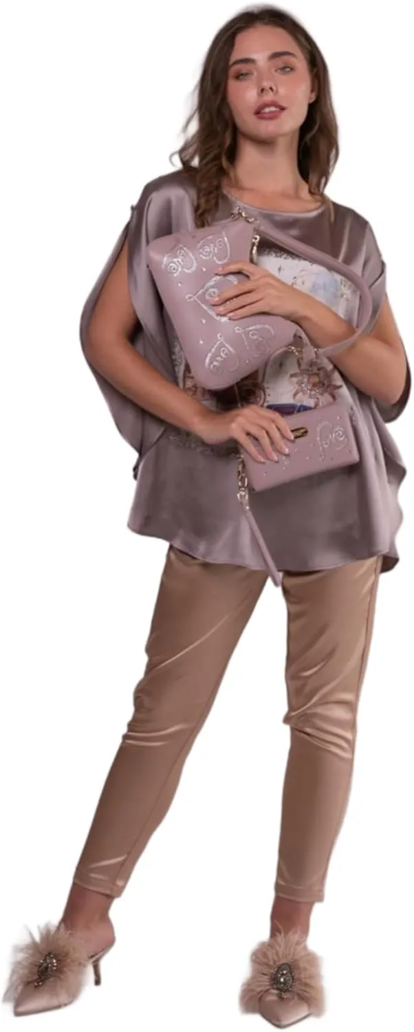 Love Rhinestone Hobo Bag, Elegant and Chic Shoulder Handbag for Women Leather Resistant Purse