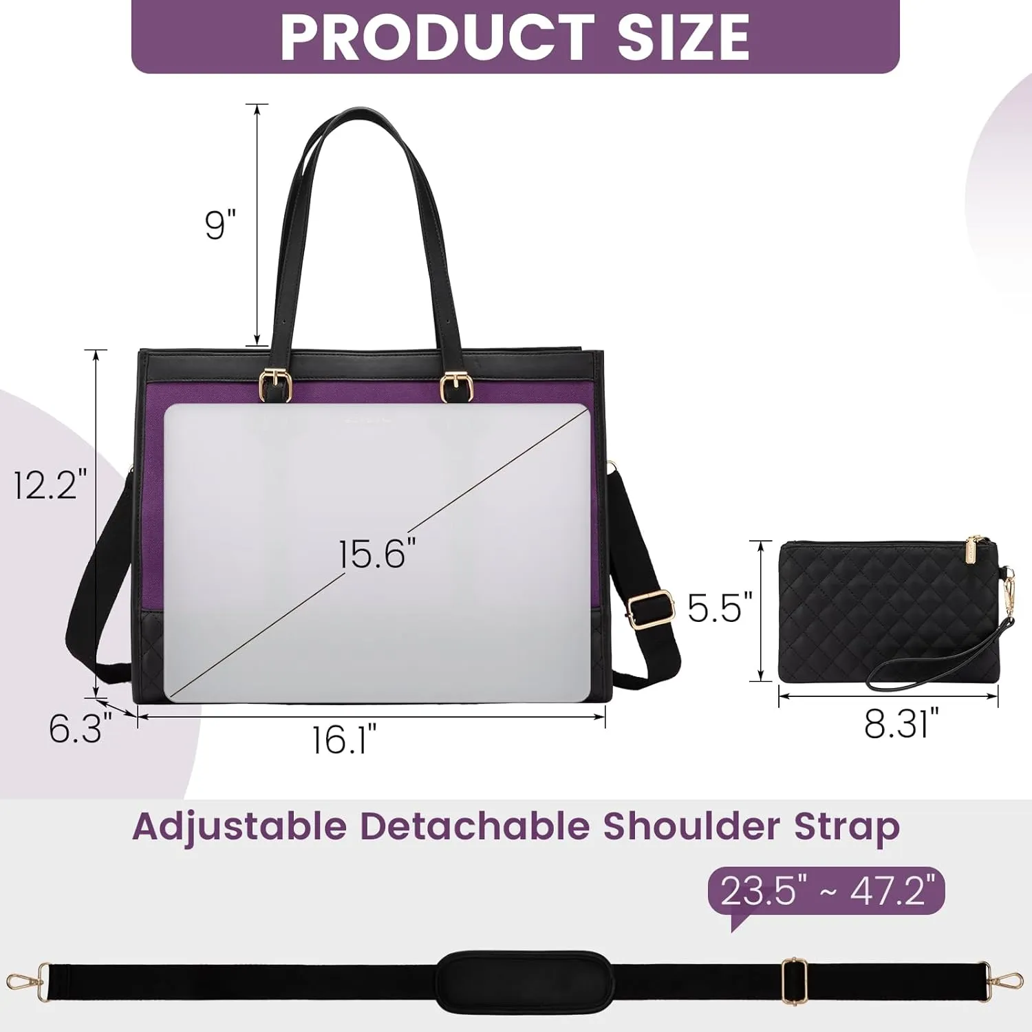 LOVEVOOK Laptop Bag for Women 15.6 inch Canvas Laptop Tote Bag, Large Capacity Work Bag with Clutch Purse, Computer Bag Office Business Briefcase, Casual Handbag for Travel College Teacher School