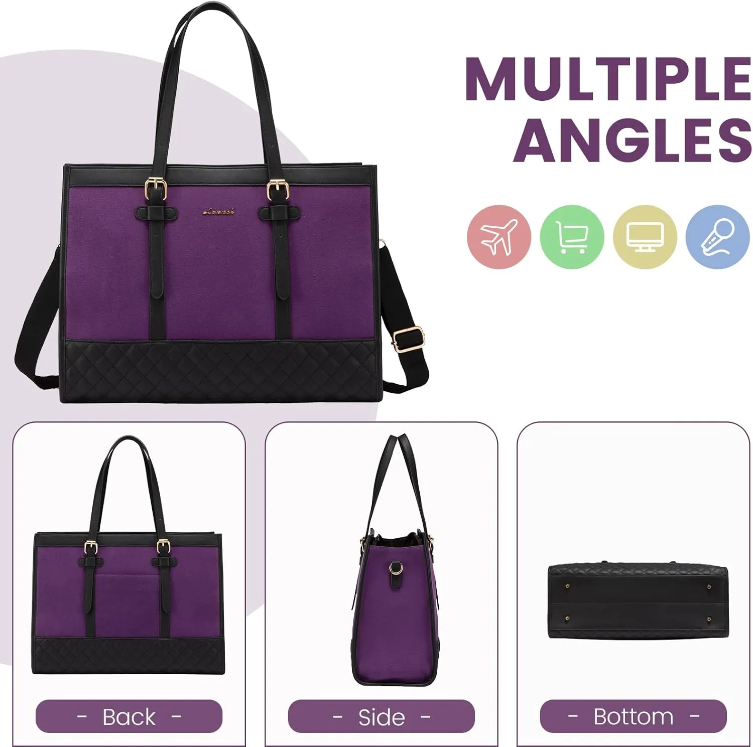 LOVEVOOK Laptop Bag for Women 15.6 inch Canvas Laptop Tote Bag, Large Capacity Work Bag with Clutch Purse, Computer Bag Office Business Briefcase, Casual Handbag for Travel College Teacher School