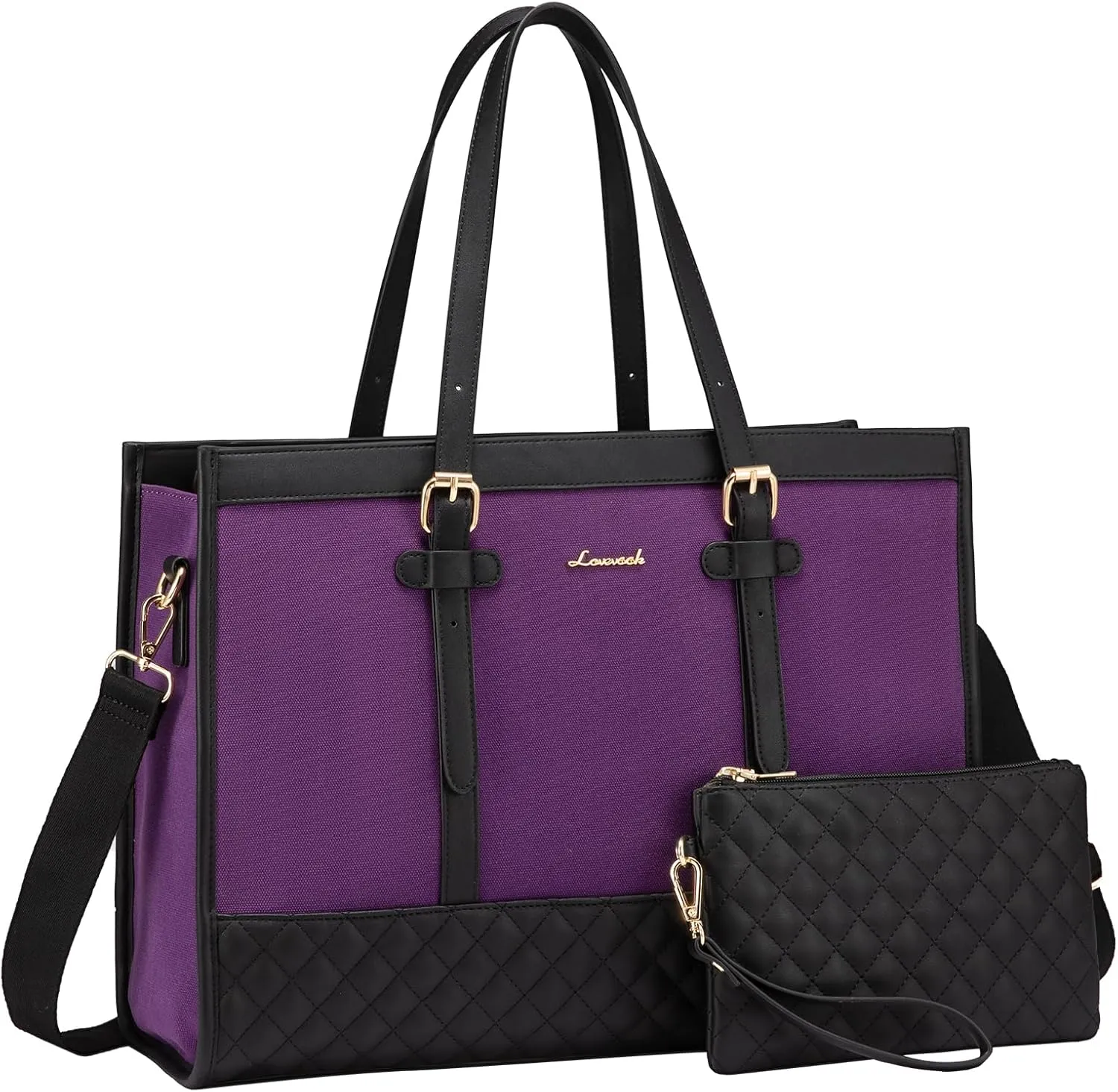 LOVEVOOK Laptop Bag for Women 15.6 inch Canvas Laptop Tote Bag, Large Capacity Work Bag with Clutch Purse, Computer Bag Office Business Briefcase, Casual Handbag for Travel College Teacher School