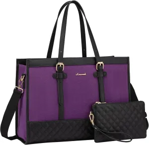LOVEVOOK Laptop Bag for Women 15.6 inch Canvas Laptop Tote Bag, Large Capacity Work Bag with Clutch Purse, Computer Bag Office Business Briefcase, Casual Handbag for Travel College Teacher School