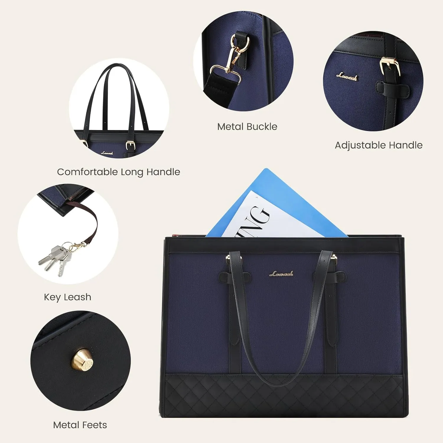 LOVEVOOK Laptop Bag for Women 15.6 inch Canvas Laptop Tote Bag, Large Capacity Work Bags with Clutch Purse, Computer Bags Office Business Briefcase, Casual Handbag for Travel College Teacher