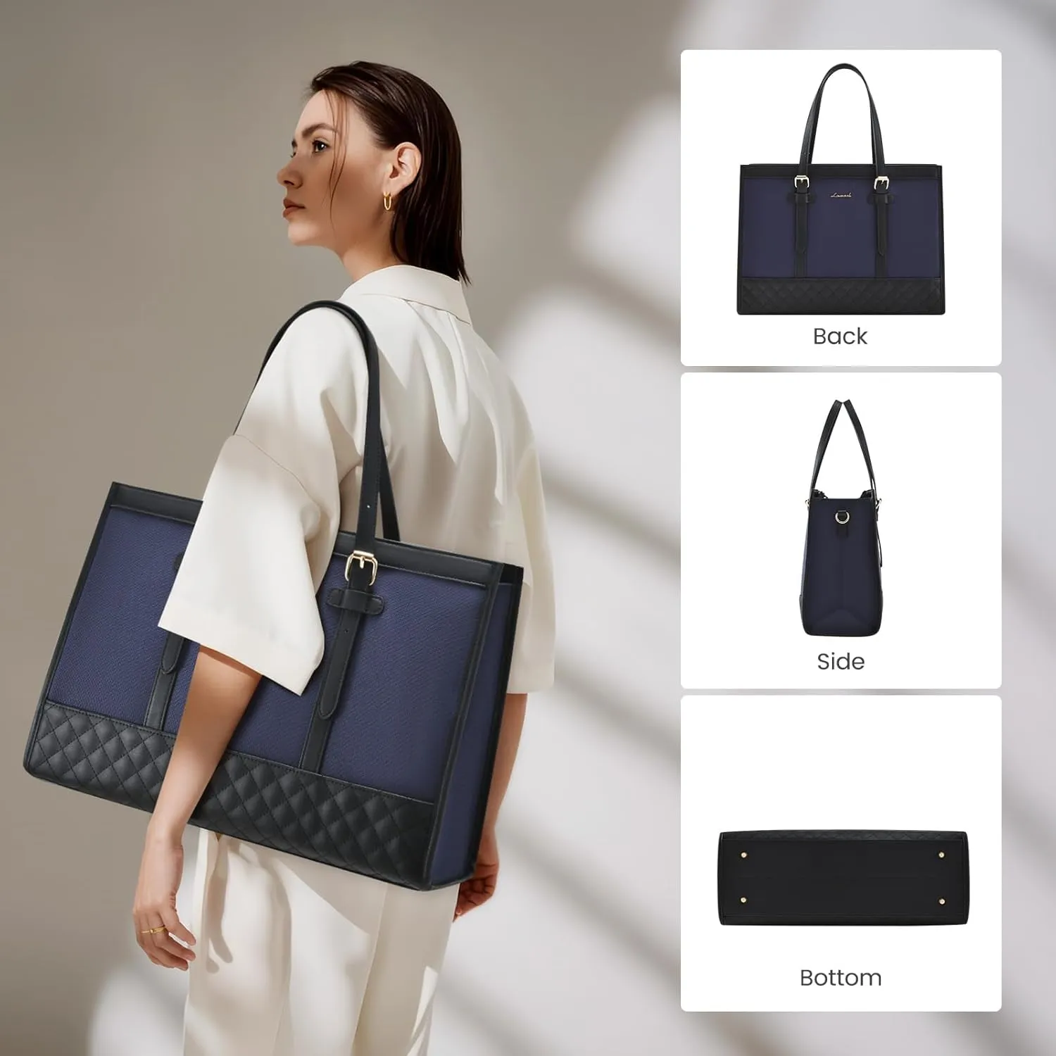 LOVEVOOK Laptop Bag for Women 15.6 inch Canvas Laptop Tote Bag, Large Capacity Work Bags with Clutch Purse, Computer Bags Office Business Briefcase, Casual Handbag for Travel College Teacher