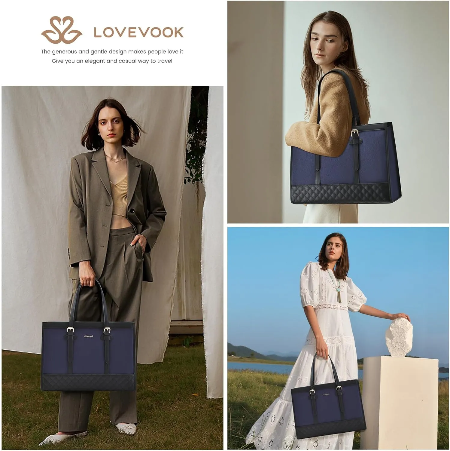 LOVEVOOK Laptop Bag for Women 15.6 inch Canvas Laptop Tote Bag, Large Capacity Work Bags with Clutch Purse, Computer Bags Office Business Briefcase, Casual Handbag for Travel College Teacher